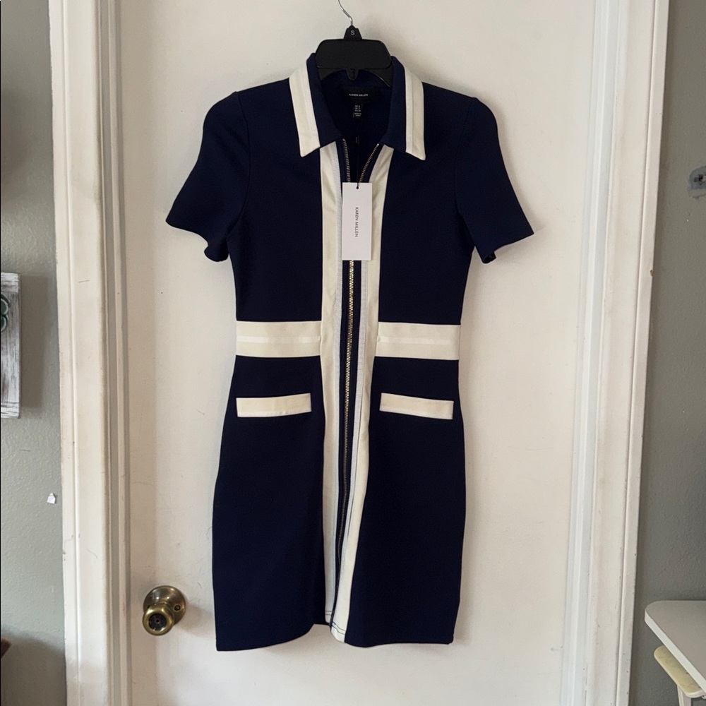 FLASH SALE ! KAREN MILLEN 🔥 Contrast Tipped Zip Through Ponte Dress - Picture 2 of 9